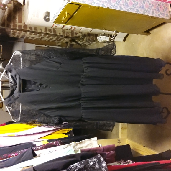 My Michelle Black Dress with Black Sheer Long Mesh Sleeves Size 18 - Picture 1 of 5